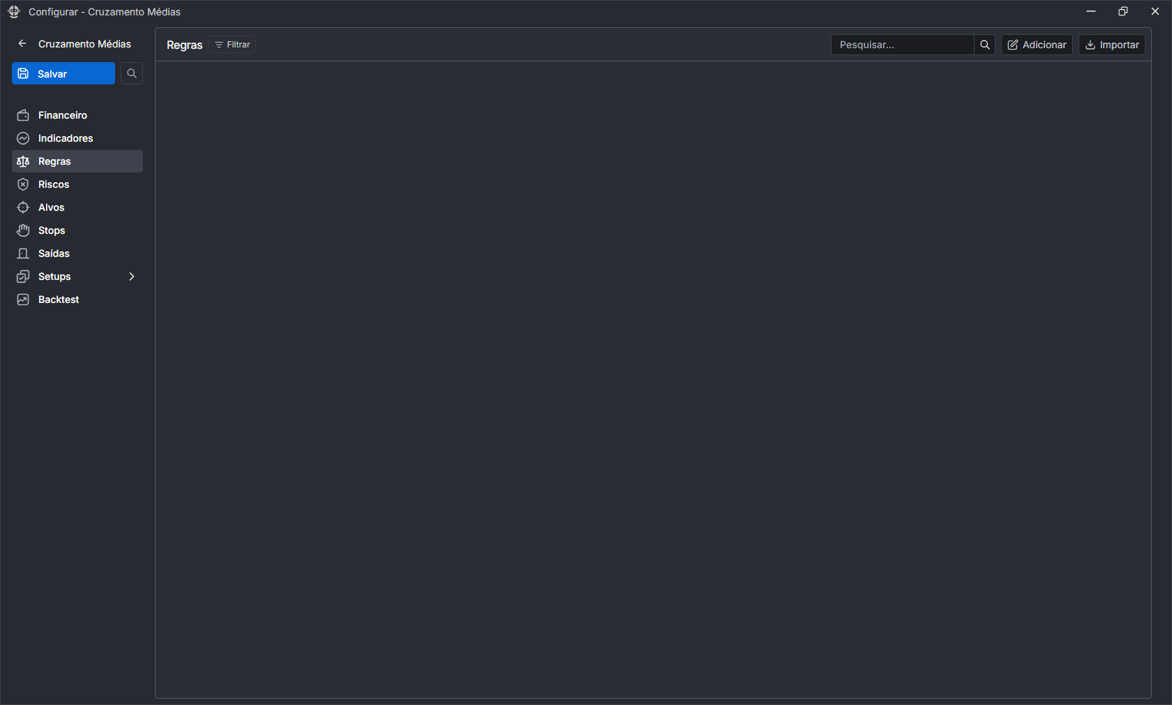 Tela de regras, vazia